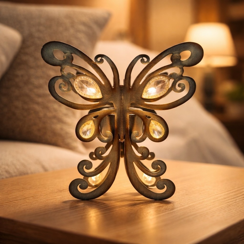 Distressed Metal Butterfly Tea Light Candle Holder Indoor & Outdoors Retro Decor